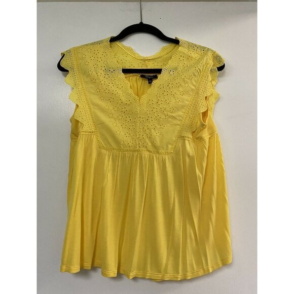 3/$15 SALE - Cupio Women's Yellow Eyelet Detail Tunic Top Blous - Picture 1 of 5